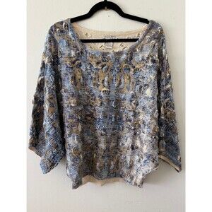 Alberto Makali Blue Abstract Knit Sweater Size Medium Art to Wear Bohemian